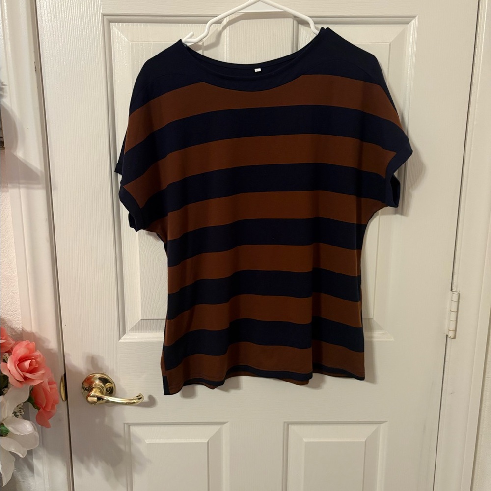 Striped Navy and Brown Women's Top